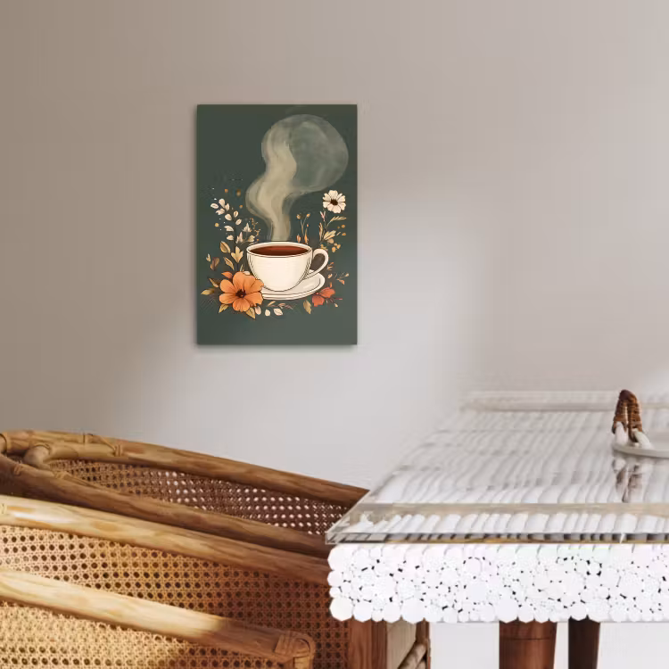 Canvas schilderij - Kop - Bloemen - Groen - Koffie — 5