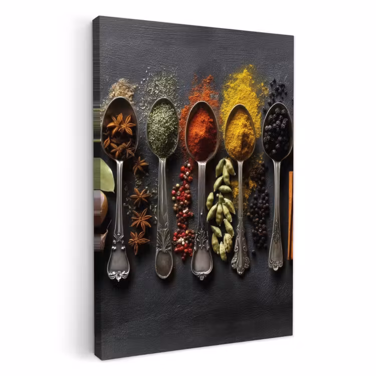 Canvas schilderij - Lepels - Specerijen - Kaneel - Chili — 1