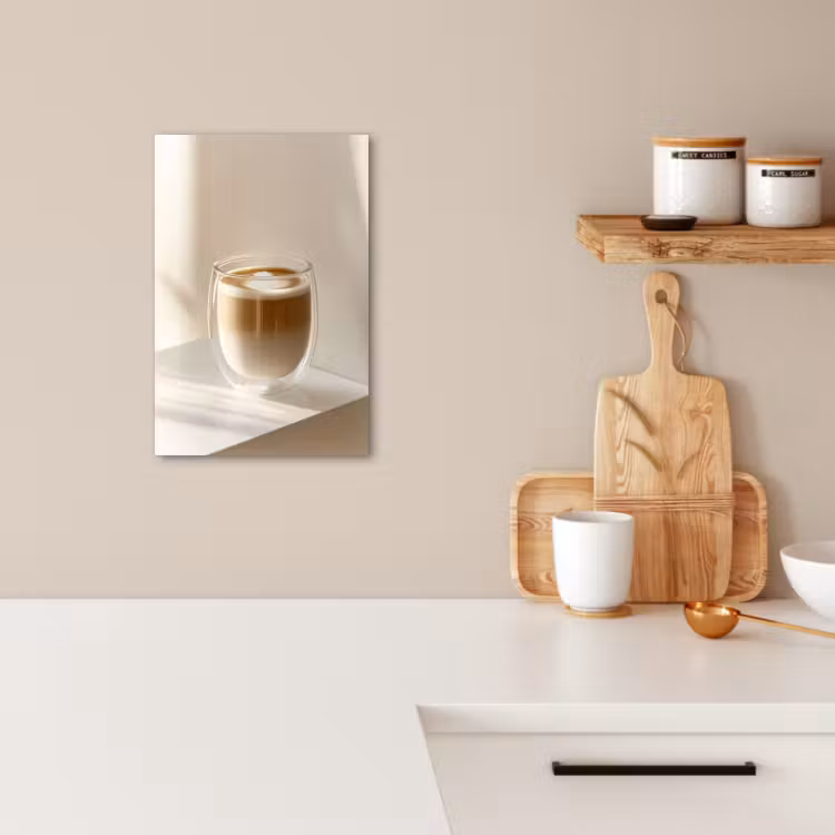 Canvas schilderij - Mok - Latte - Minimalistisch - Schaduw — 1