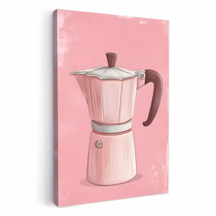 Canvas schilderij - Roze - Mokkapot - Illustratie - Koffie — 2