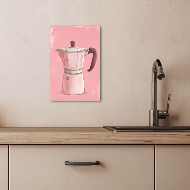Canvas schilderij - Roze - Mokkapot - Illustratie - Koffie — 4