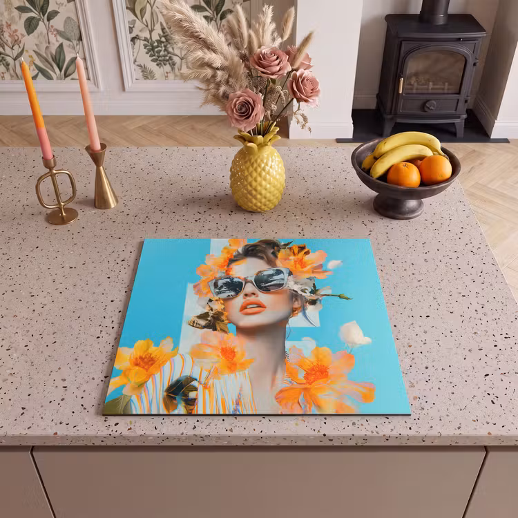 Inductie beschermer - Bloemen - Vrouw - Zonnebril - Blauw — 3