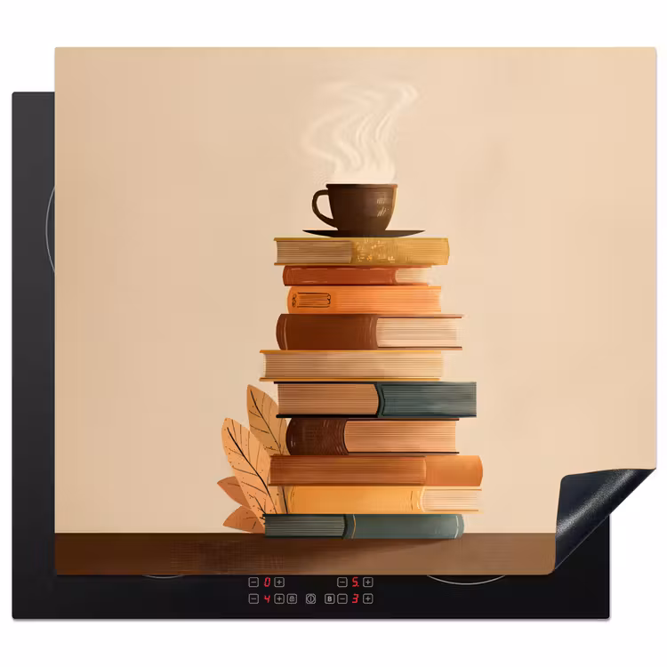 Inductie beschermer - Boeken - Toren - Koffie - Beige — 1