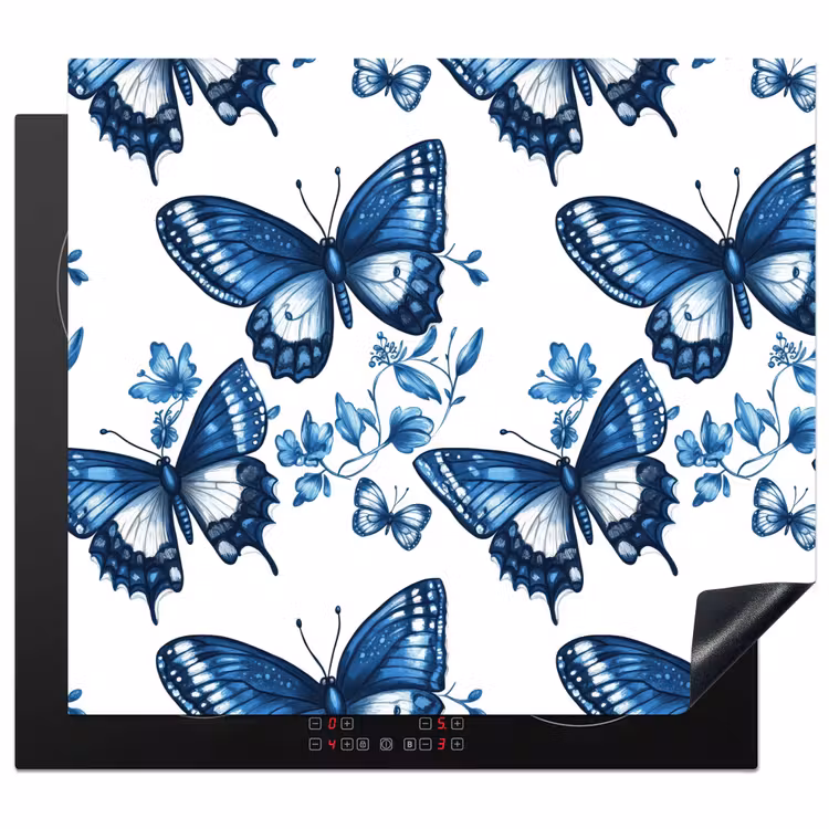 Inductie beschermer - Blauw - Vlinders - Bloemen - Wit — 1