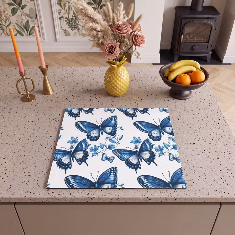Inductie beschermer - Blauw - Vlinders - Bloemen - Wit — 3