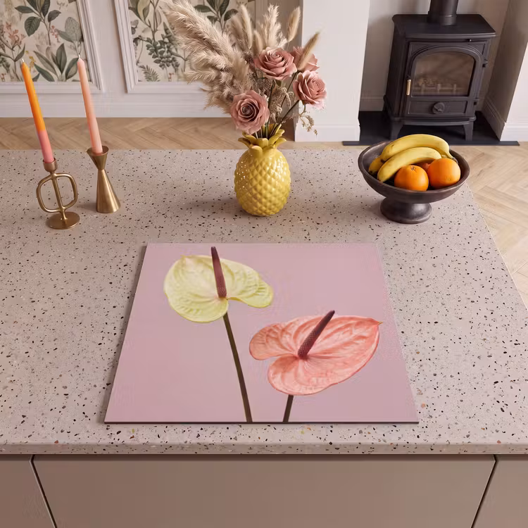 Inductie beschermer - Bloemen - Anthuriums - Geel - Roze — 3