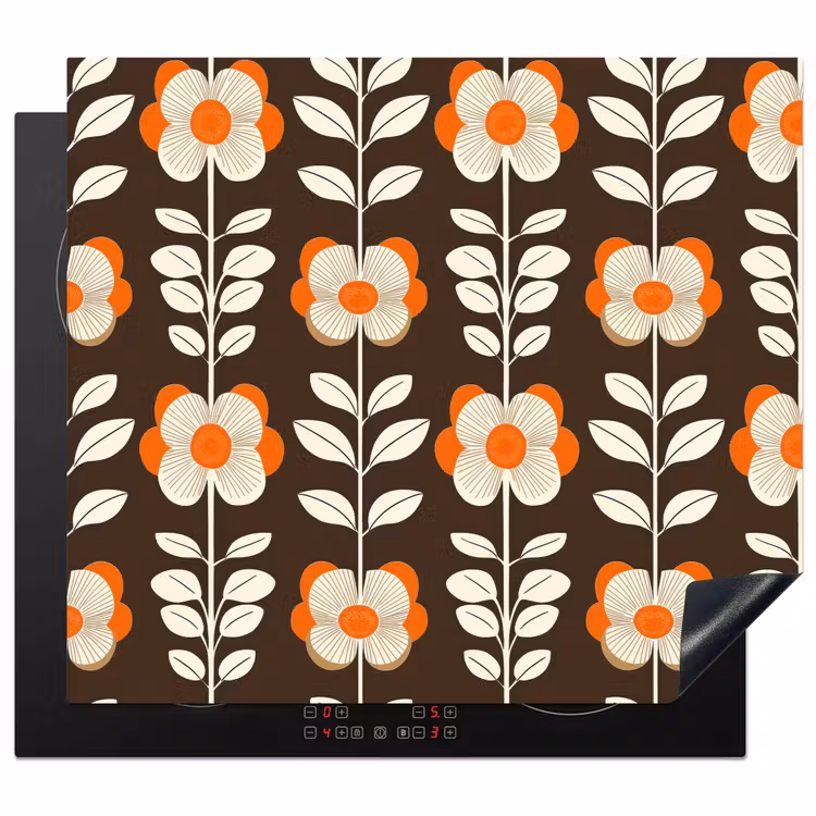 Inductie beschermer - Bloemen - Retro - Bruin — 1