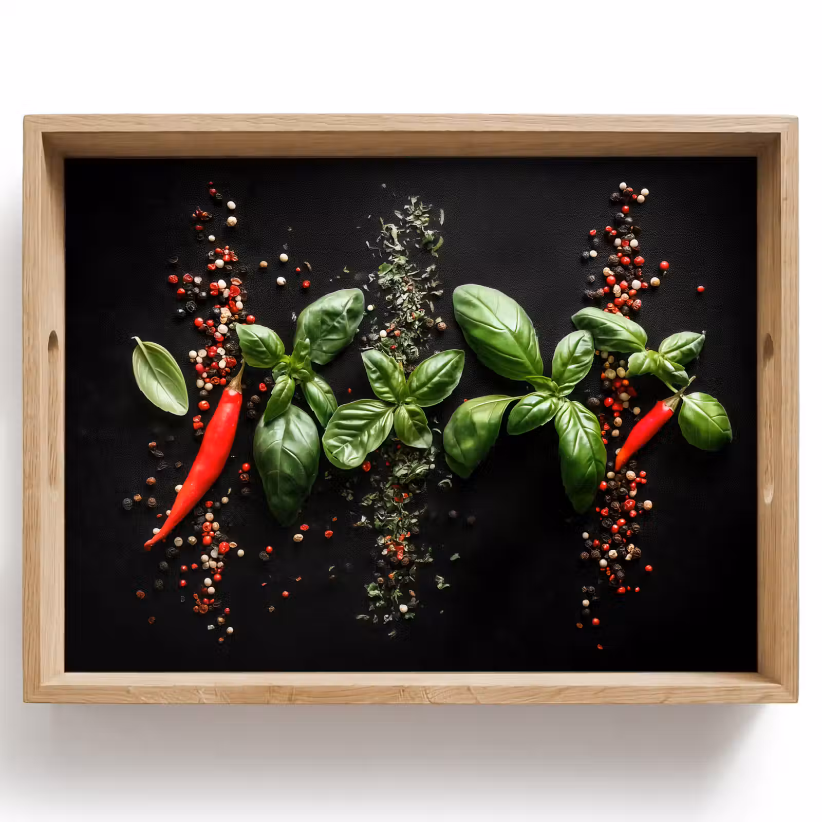 Dienblad - Chilipepers - Basilicum - Blaadjes - Rood — 1