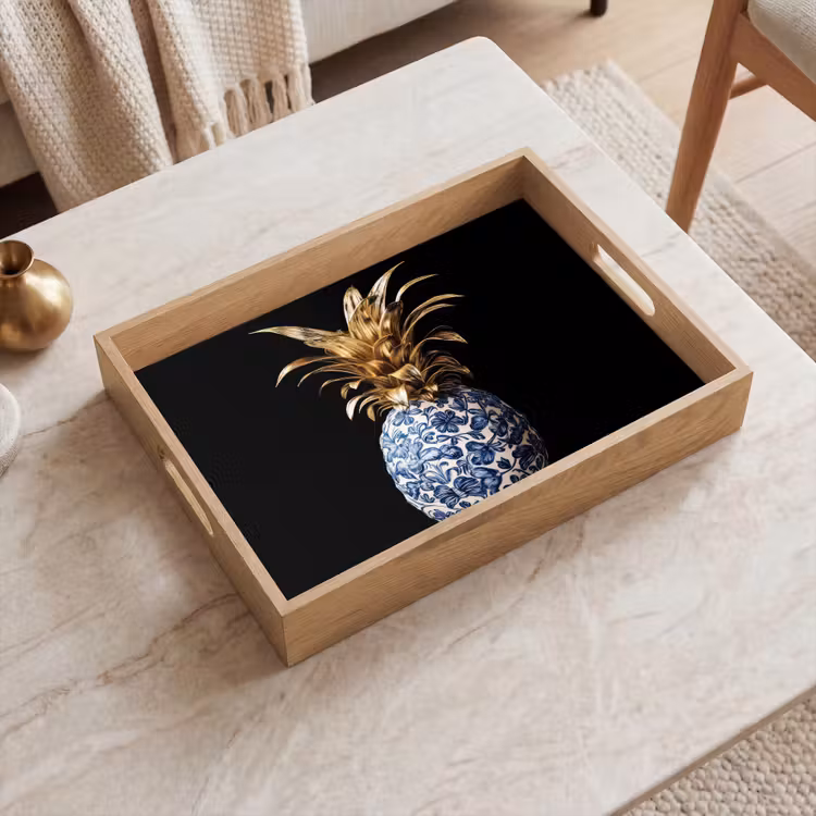 Dienblad - Ananas - Bloemen patroon - Goud - Delftsblauw — 2