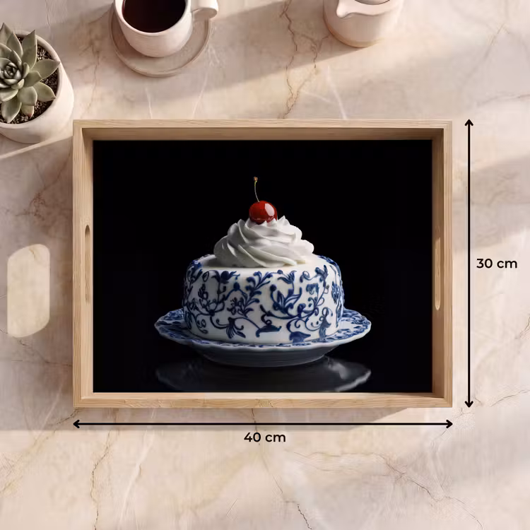 Dienblad - Taart - Slagroom - Kers - Bord - Delfts blauw — 7