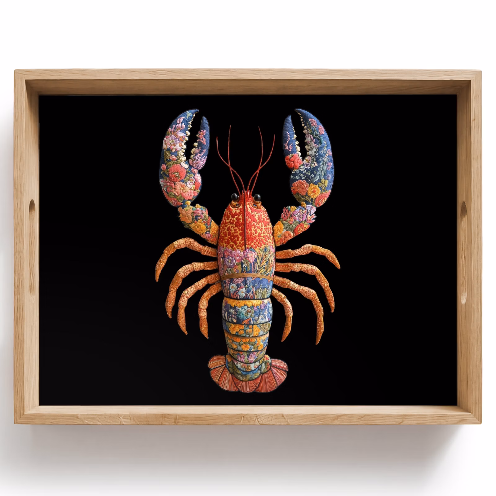 Dienblad - Kreeft - Borduur - Kleurrijk - Bloemen — 1