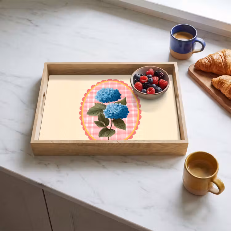 Dienblad - Bloemen - Blauw - Lijst - Bladeren — 3