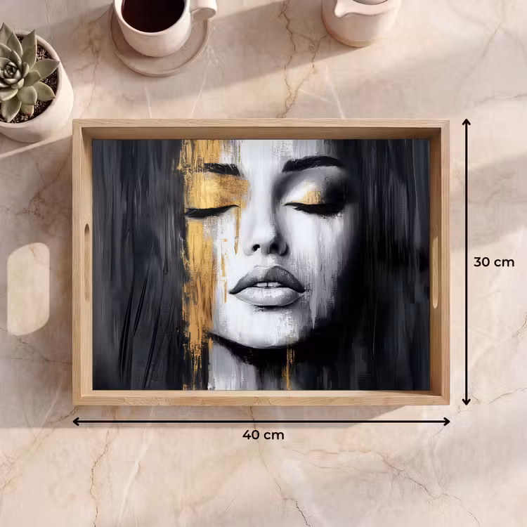 Dienblad - Gezicht - Vrouw - Penseelstreken - Abstract — 7