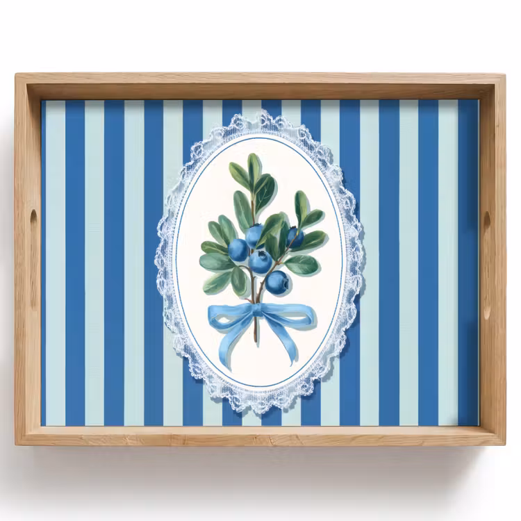 Dienblad - Illustratie - Bessen - Blauw - Strepen — 1