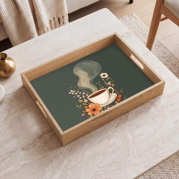 Dienblad - Kop - Bloemen - Groen - Koffie — 2