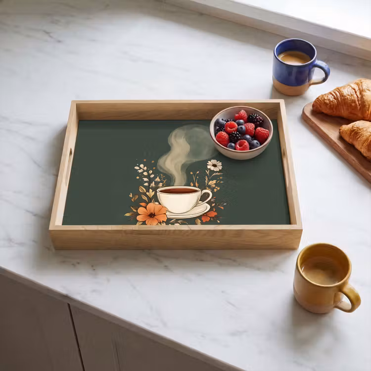 Dienblad - Kop - Bloemen - Groen - Koffie — 3