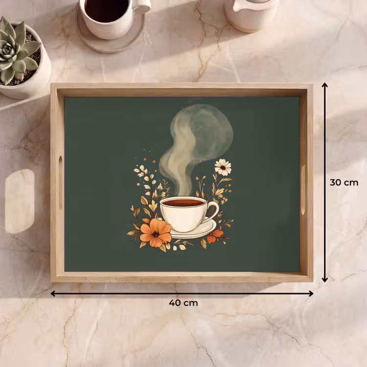 Dienblad - Kop - Bloemen - Groen - Koffie — 7