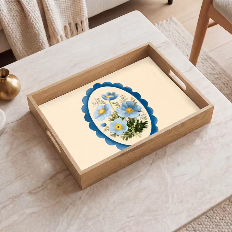 Dienblad - Lijst - Bloemen - Lichtblauw - Illustratie — 2