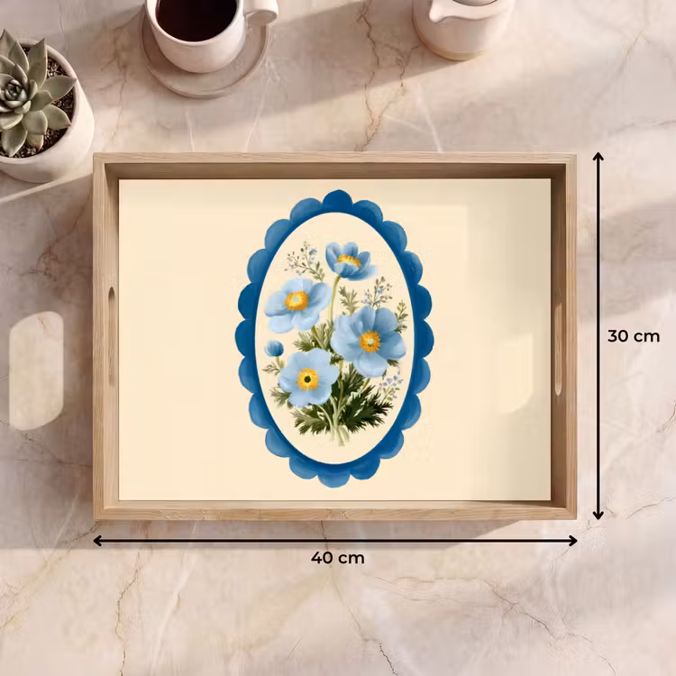 Dienblad - Lijst - Bloemen - Lichtblauw - Illustratie — 7