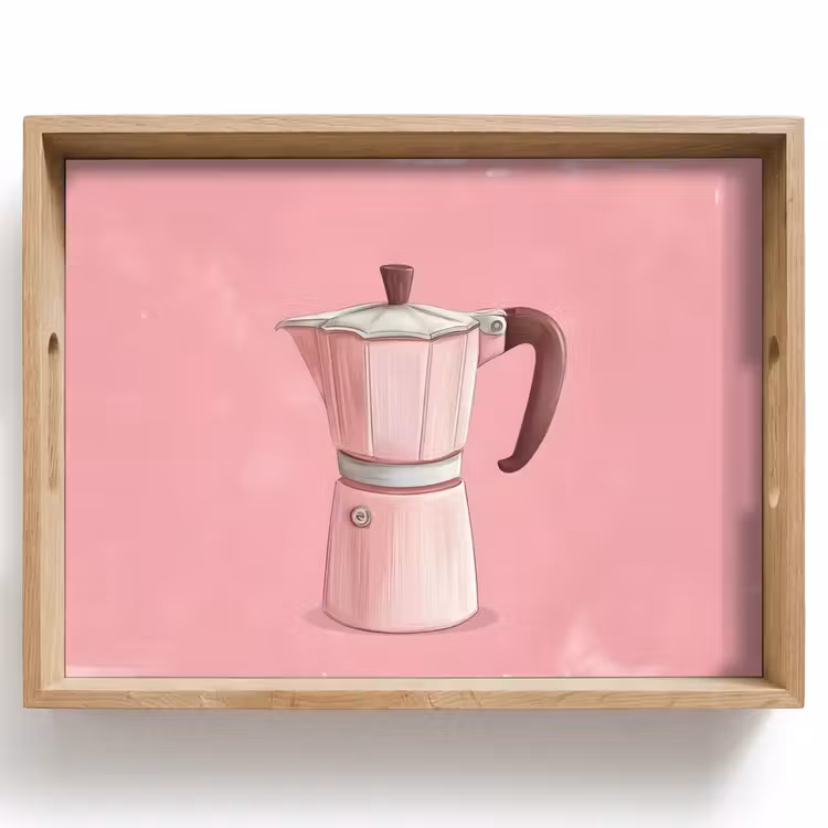 Dienblad - Roze - Mokkapot - Illustratie - Koffie — 1