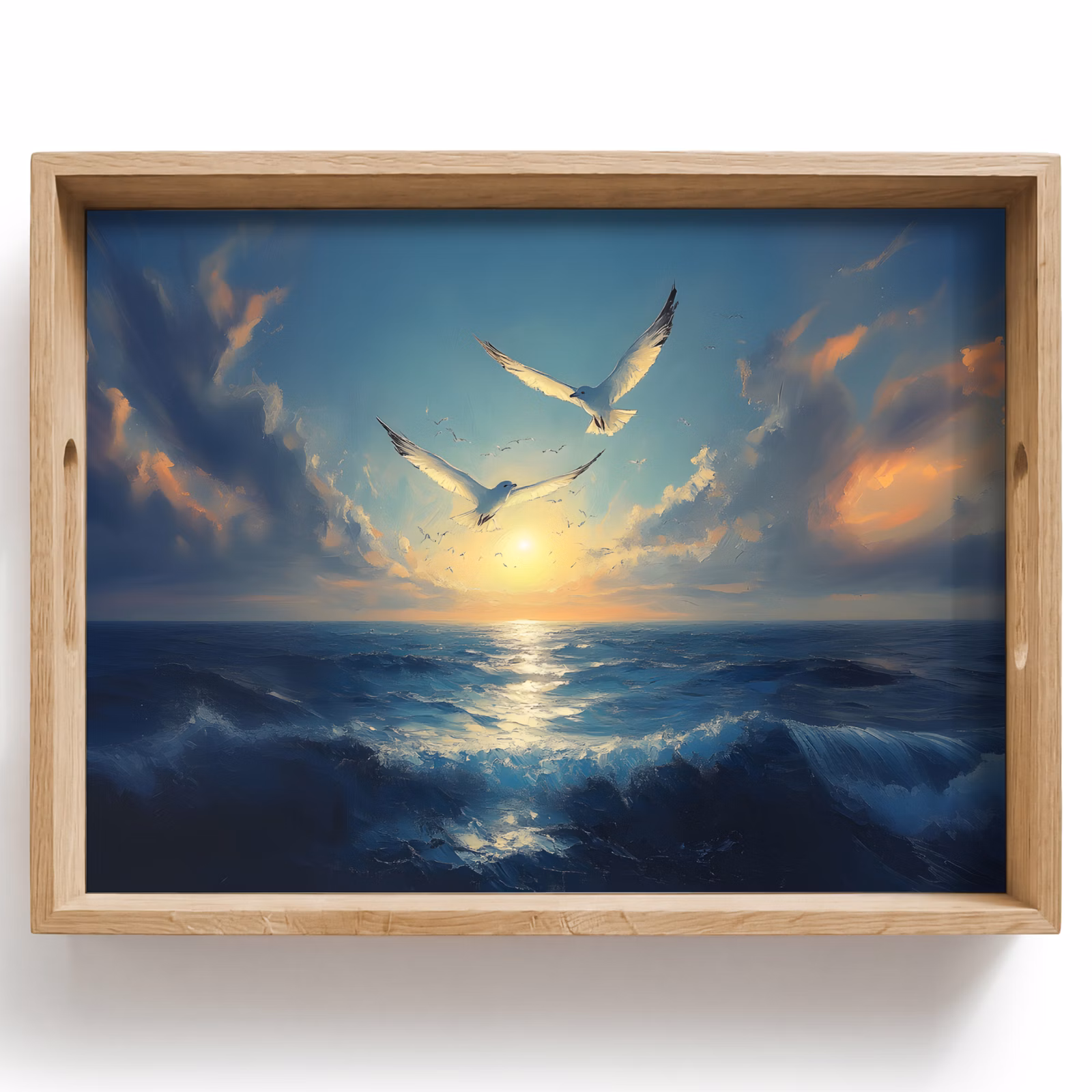 Dienblad - Meeuwen - Zee - Wolken -Blauw — 1
