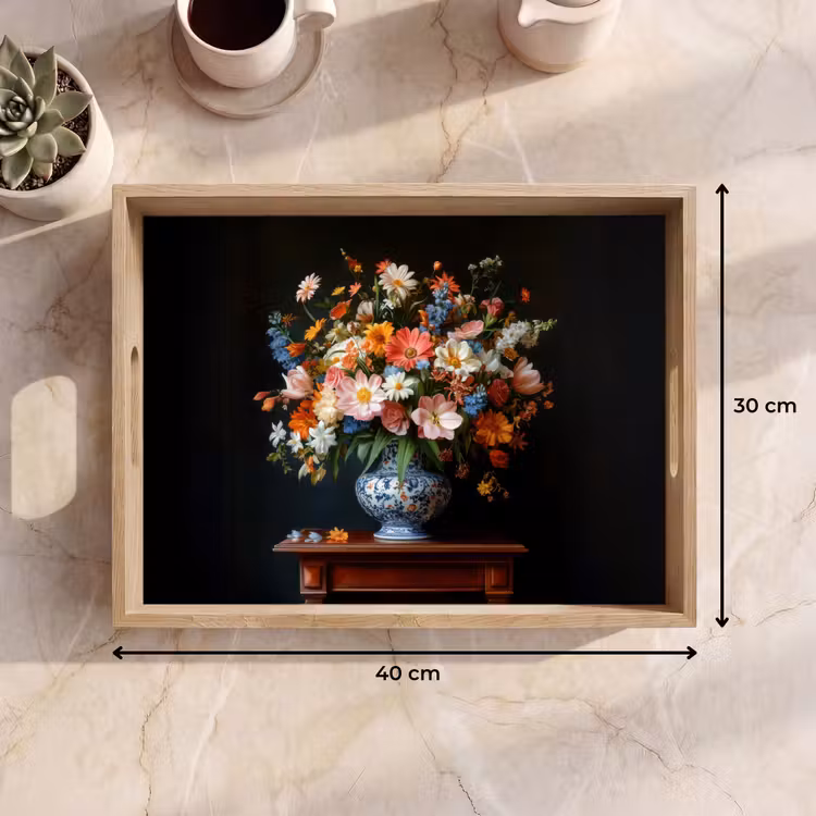 Dienblad - Boeket - Roze - Bloemen - Vaas — 7