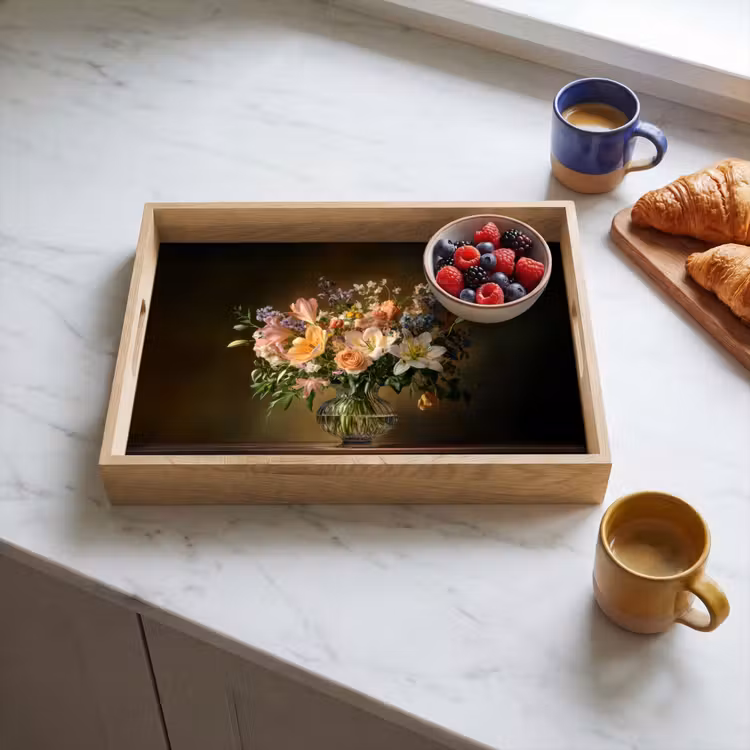 Dienblad - Glazen - Bloemen - Boeket - Kleuren — 3