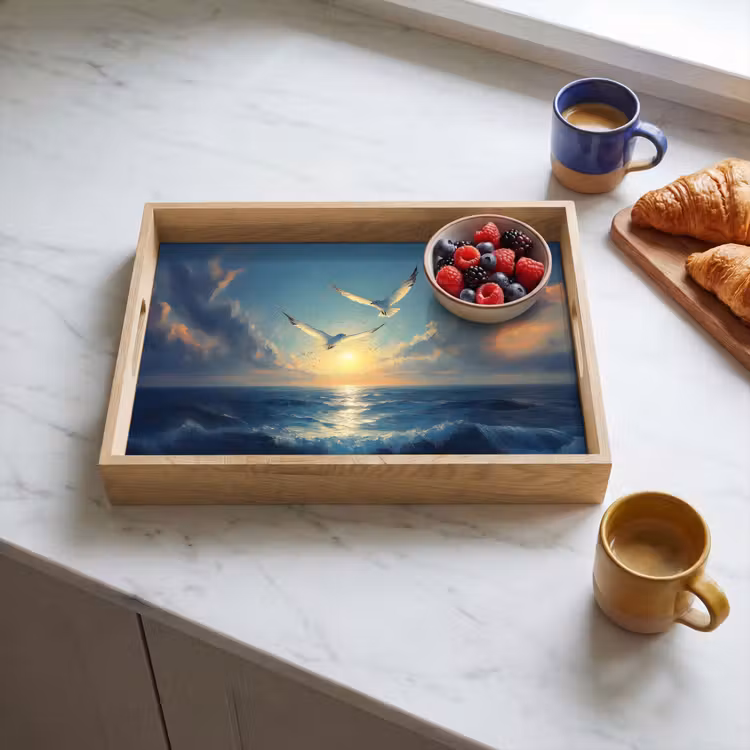 Dienblad - Meeuwen - Zee - Wolken -Blauw — 3