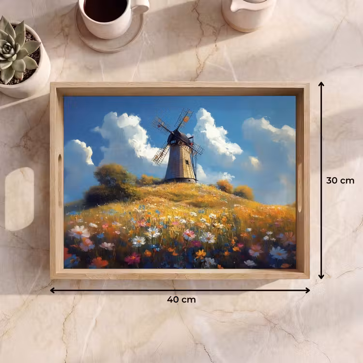 Dienblad - Windmolen - Heuvel - Bloemen - Kleurrijk — 7