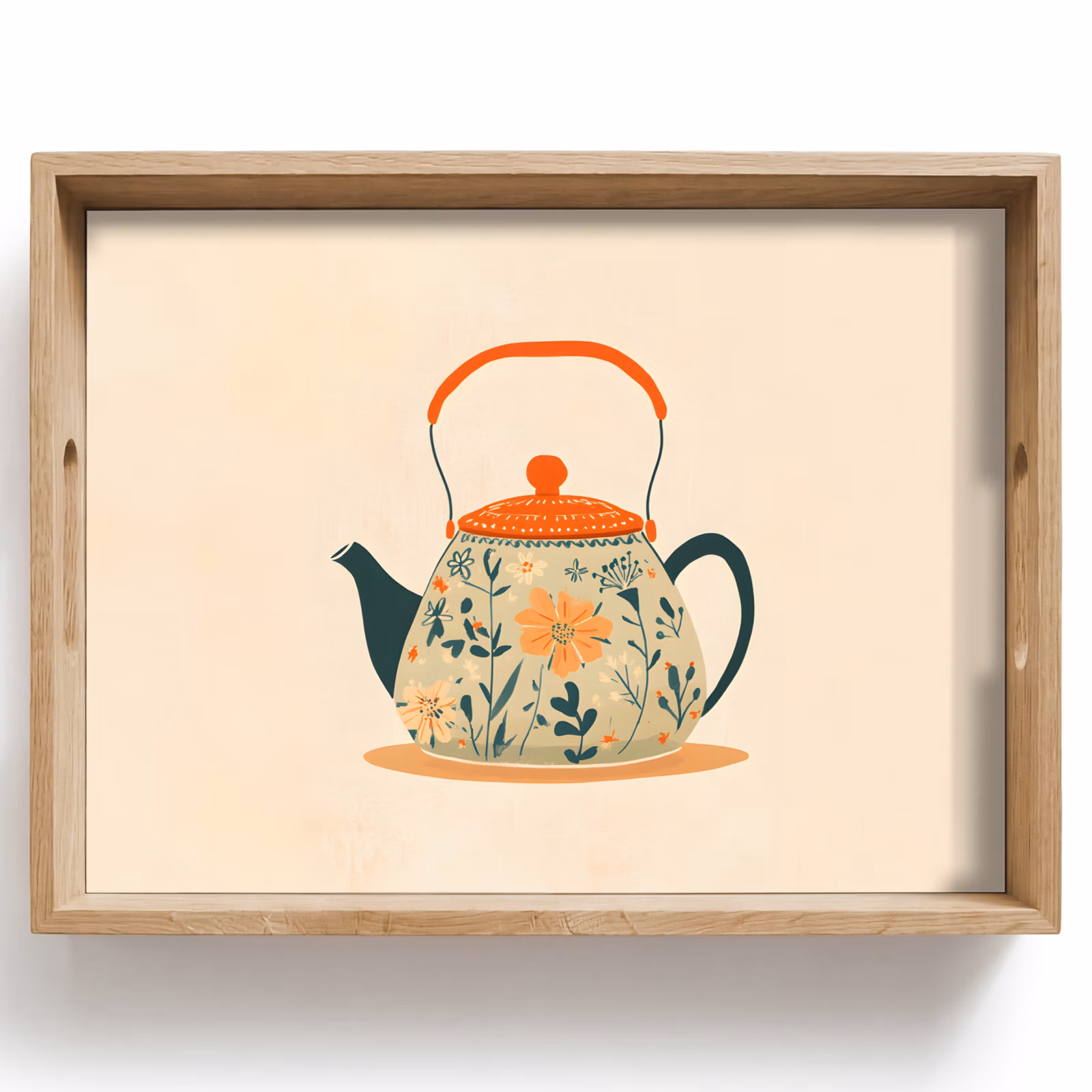 Dienblad - Oranje - Theepot - Bloemen - Bladeren — 1