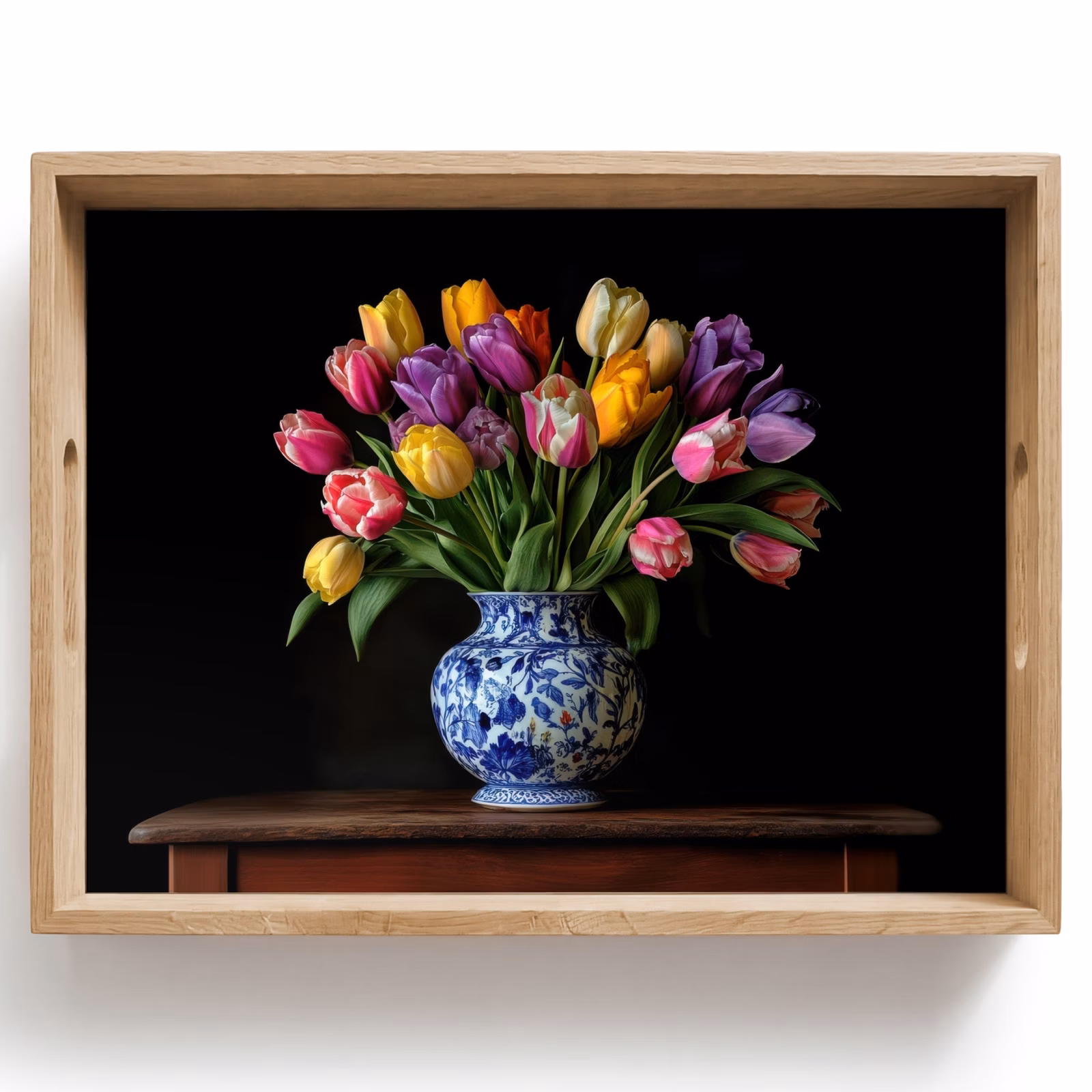 Dienblad - Tulpen - Kleuren - Hout - Vaas — 1