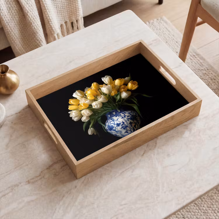 Dienblad - Geel - Tulpen - Vaas - Bloemen — 2