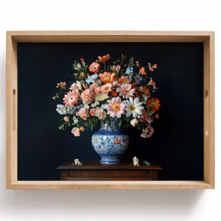 Dienblad - Hout - Vaas - Kleuren - Bloemen — 1