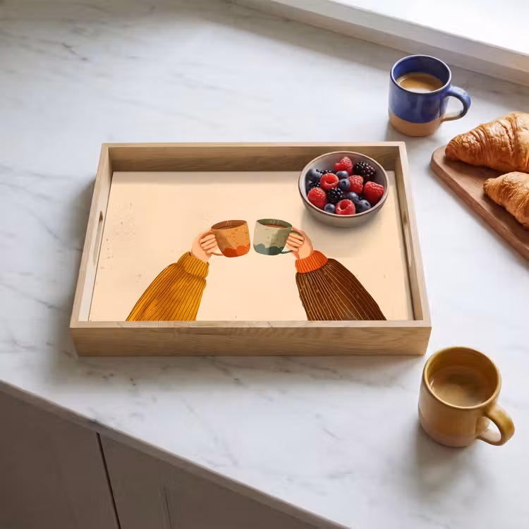 Dienblad - Illustratie - Mokken - Proosten - Bruin — 3