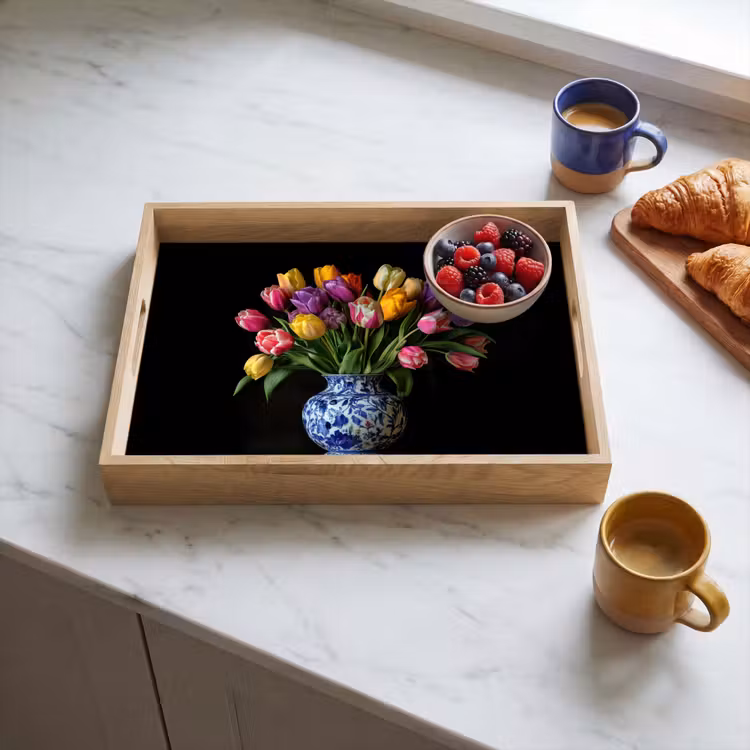 Dienblad - Tulpen - Kleuren - Hout - Vaas — 3