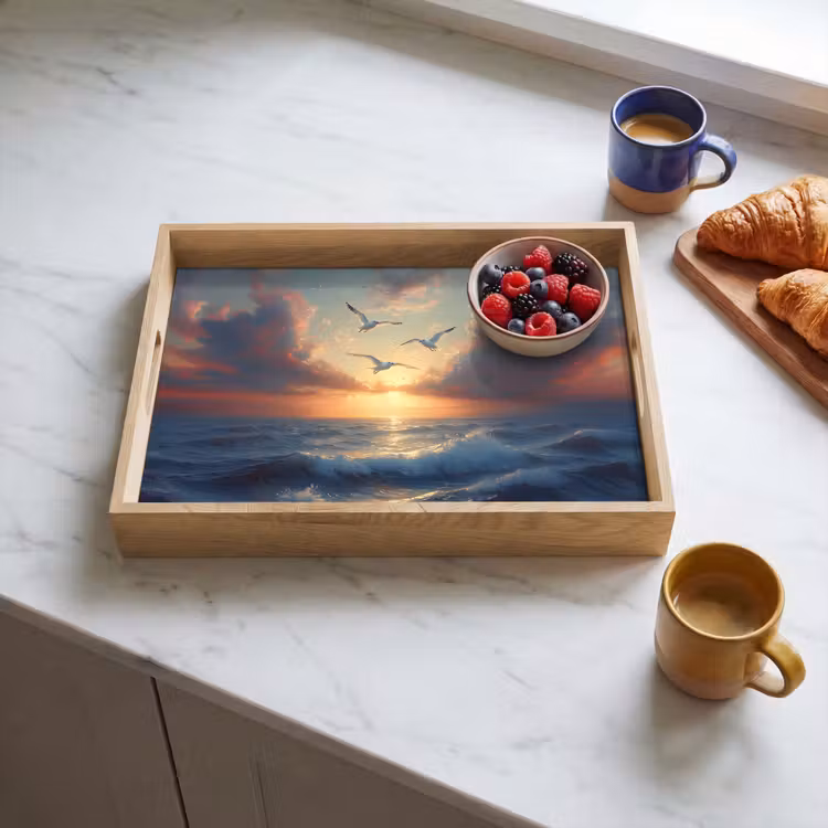 Dienblad - Meeuwen - Zonsondergang - Zee - Wolken — 3