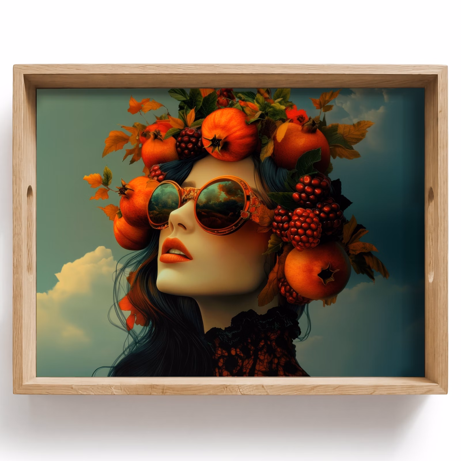 Dienblad - Vrouw - Granaatappel - Herfst - Zonnebril — 1