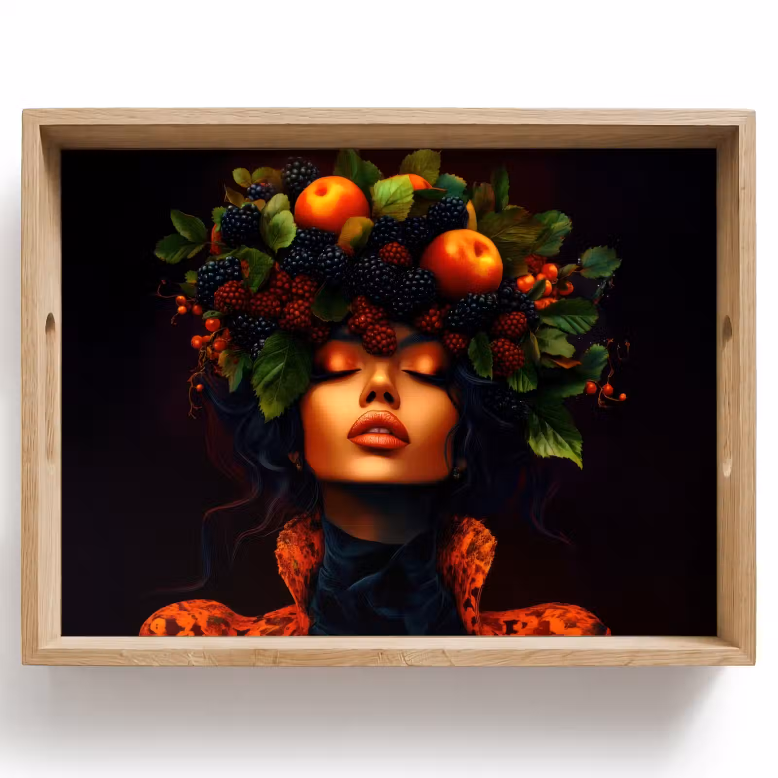 Dienblad - Vrouw - Zwart - Bessen - Bramen - Appels — 1