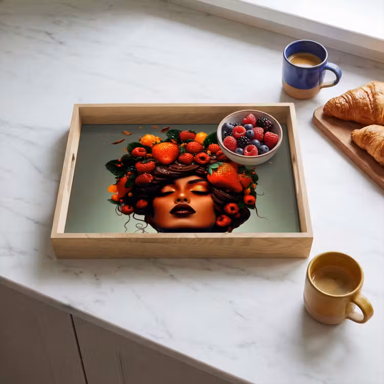 Dienblad - Vrouw - Chocolade - Frambozen - Aardbeien - Koekjes — 3
