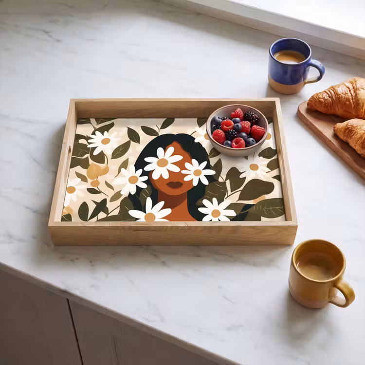 Dienblad - Illustratie - Vrouw - Madeliefjes - Wit — 3