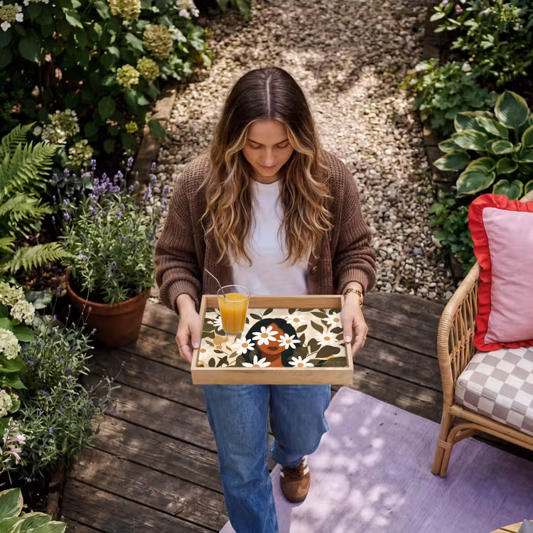 Dienblad - Illustratie - Vrouw - Madeliefjes - Wit — 6