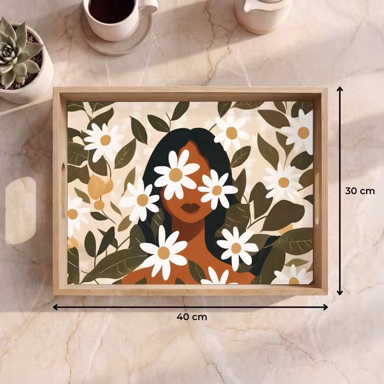 Dienblad - Illustratie - Vrouw - Madeliefjes - Wit — 7
