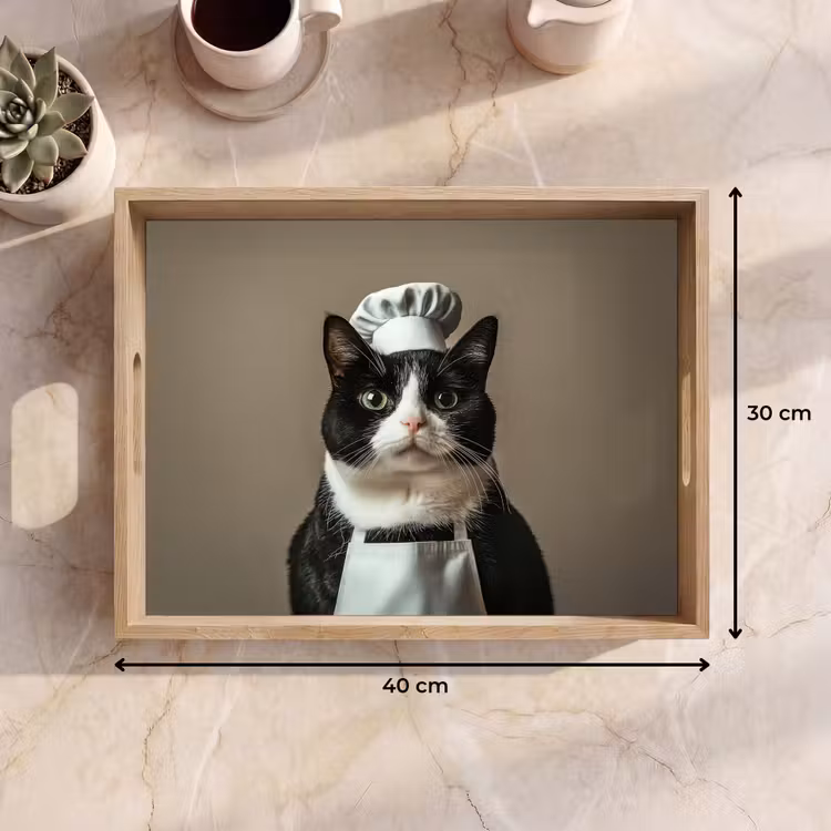 Dienblad - Kat - Kokskleding - Zwart - Wit — 7