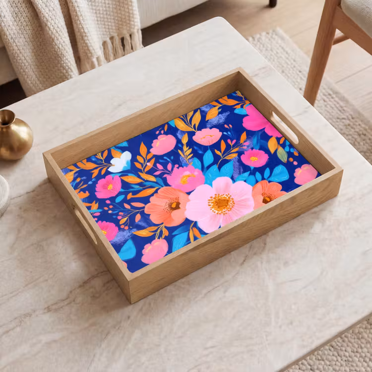 Dienblad - Bloemen - Blauw - Roze — 2