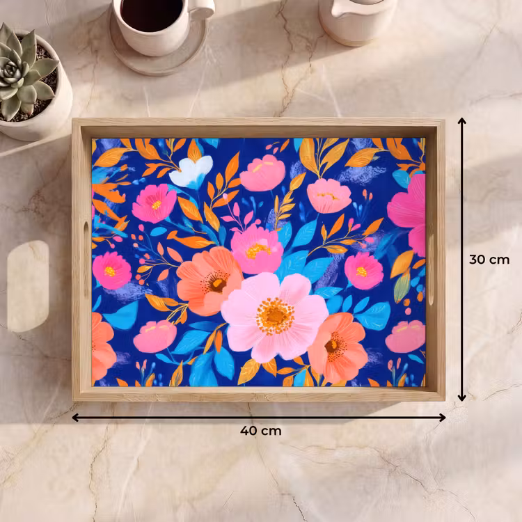 Dienblad - Bloemen - Blauw - Roze — 7