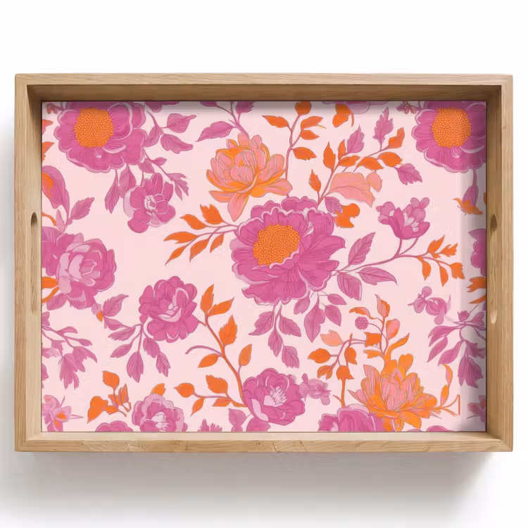 Dienblad - Bloemenpatroon - Roze - Oranje - Bloemen — 1