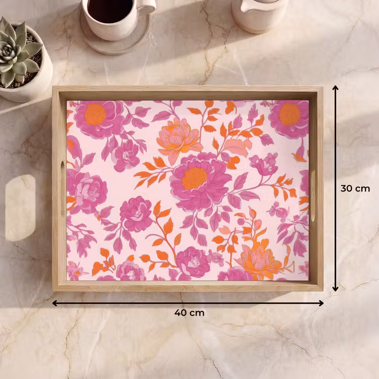 Dienblad - Bloemenpatroon - Roze - Oranje - Bloemen — 7