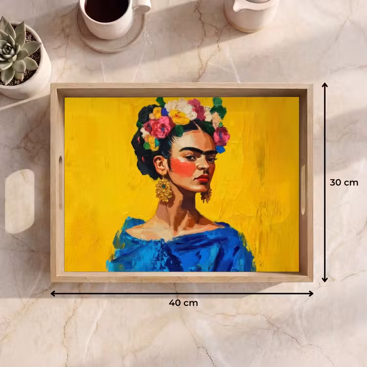 Dienblad - Frida Kahlo - Vrouw - Geel - Blauw - Bloemen — 7