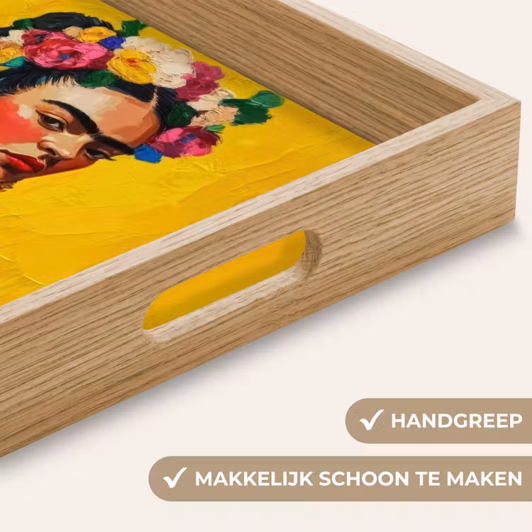 Dienblad - Frida Kahlo - Vrouw - Geel - Blauw - Bloemen — 8