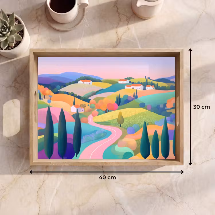 Dienblad - Landschap - Paars - Pastel - Huizen — 7